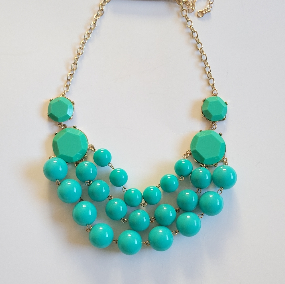New! Statement Gold-tone Necklace Turquoise Cascade Multi‑Layer Fashion Jewelry